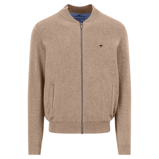 Front View of Fynch Hatton Superfine Cotton Zip Cardigan, in Taupe.
