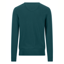 Load image into Gallery viewer, A dark teal green long-sleeve crewneck sweater displayed on a clean white background.
