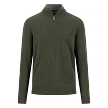 Load image into Gallery viewer, Dark green mens half zip on a white background.

