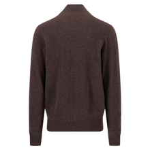 Load image into Gallery viewer, A dark brown knit sweater with a mock neck collar, shown from the back on a plain white background.
