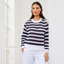 Load image into Gallery viewer, Micha Gap Knit Jumper | White/Navy
