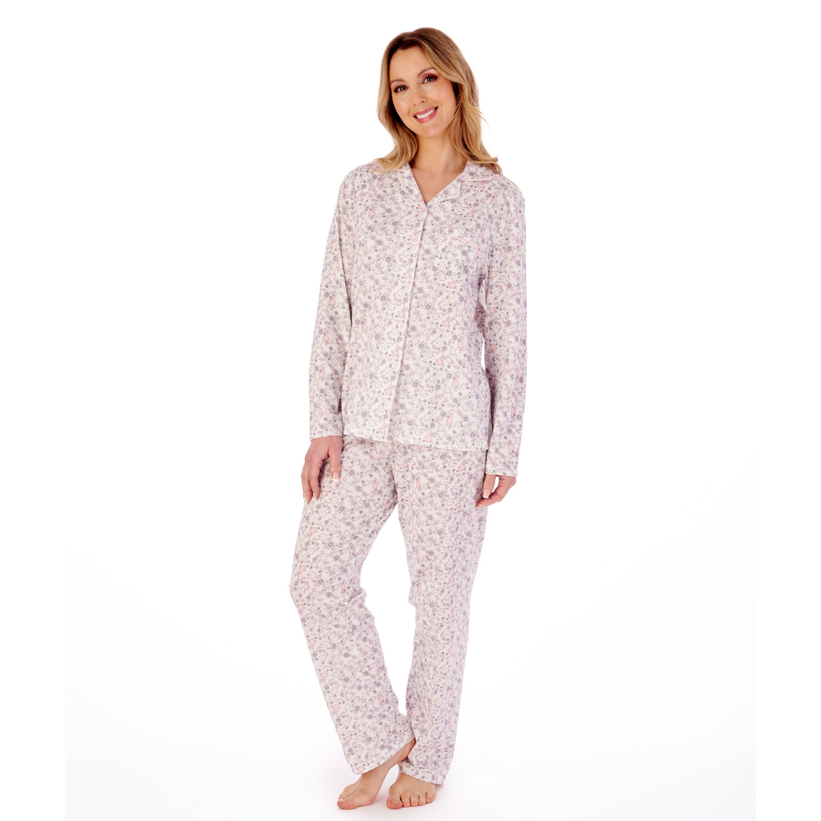 Slenderella Floral Print Cotton Pyjamas | Grey