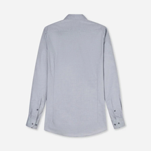 Load image into Gallery viewer, Back view of a light gray dress shirt on a white background
