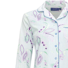 Load image into Gallery viewer, Close up product shot of the pyjama top with stripes and paisley floral print
