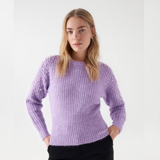 Salsa Knitted Wool Jumper with Pearls | Lilac