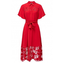 Load image into Gallery viewer, Red dress with lace details on a white background
