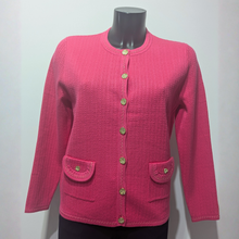 Load image into Gallery viewer, Front of Castle Cardigan Sangria With Gold Trim, with a white background.
