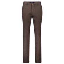 Load image into Gallery viewer, A pair of men's straight-leg trousers in a textured brown fabric, shown flat against a solid white background.
