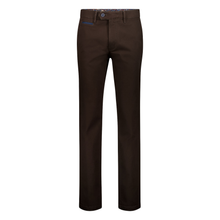 Load image into Gallery viewer, A pair of dark brown straight-leg trousers shown flat against a solid white background.
