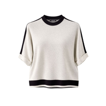 Load image into Gallery viewer, Tuzzi Cream Sweater with Brown Stripe On Sleeve
