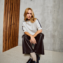 Load image into Gallery viewer, Tuzzi Cream Sweater with Brown Stripe On Sleeve
