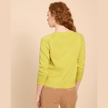 Load image into Gallery viewer, female model wearing lulu cardi in yellow colour with arms down by side
