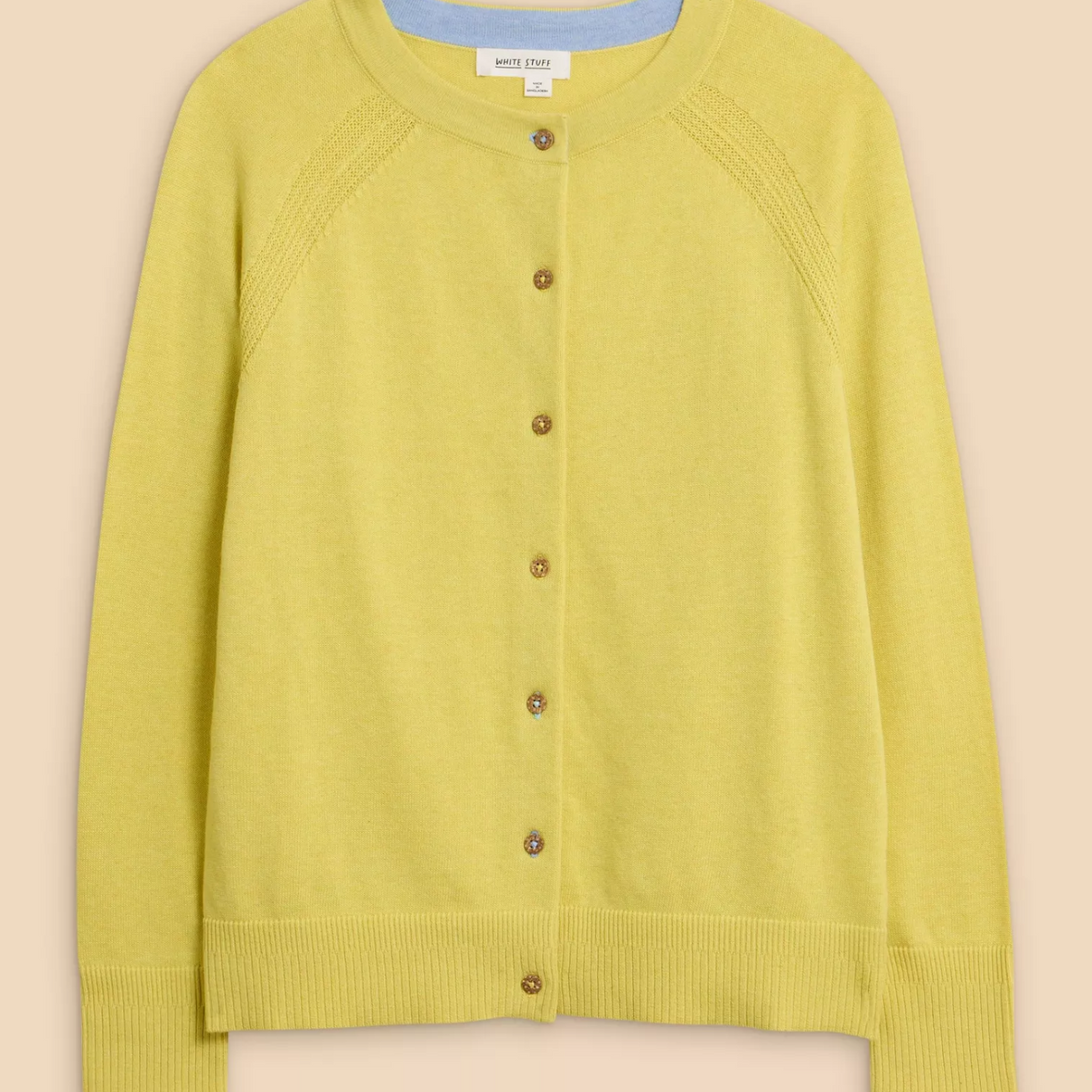 lulu cardi in yellow colour with buttons on the front