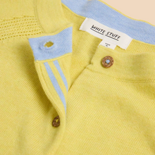 Load image into Gallery viewer, lulu cardi in yellow colour with buttons showing closeup
