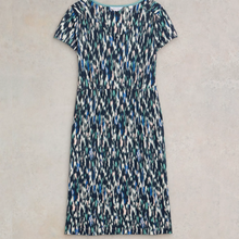 Load image into Gallery viewer, whitestuff jersey dress in navy colour showing front of dress
