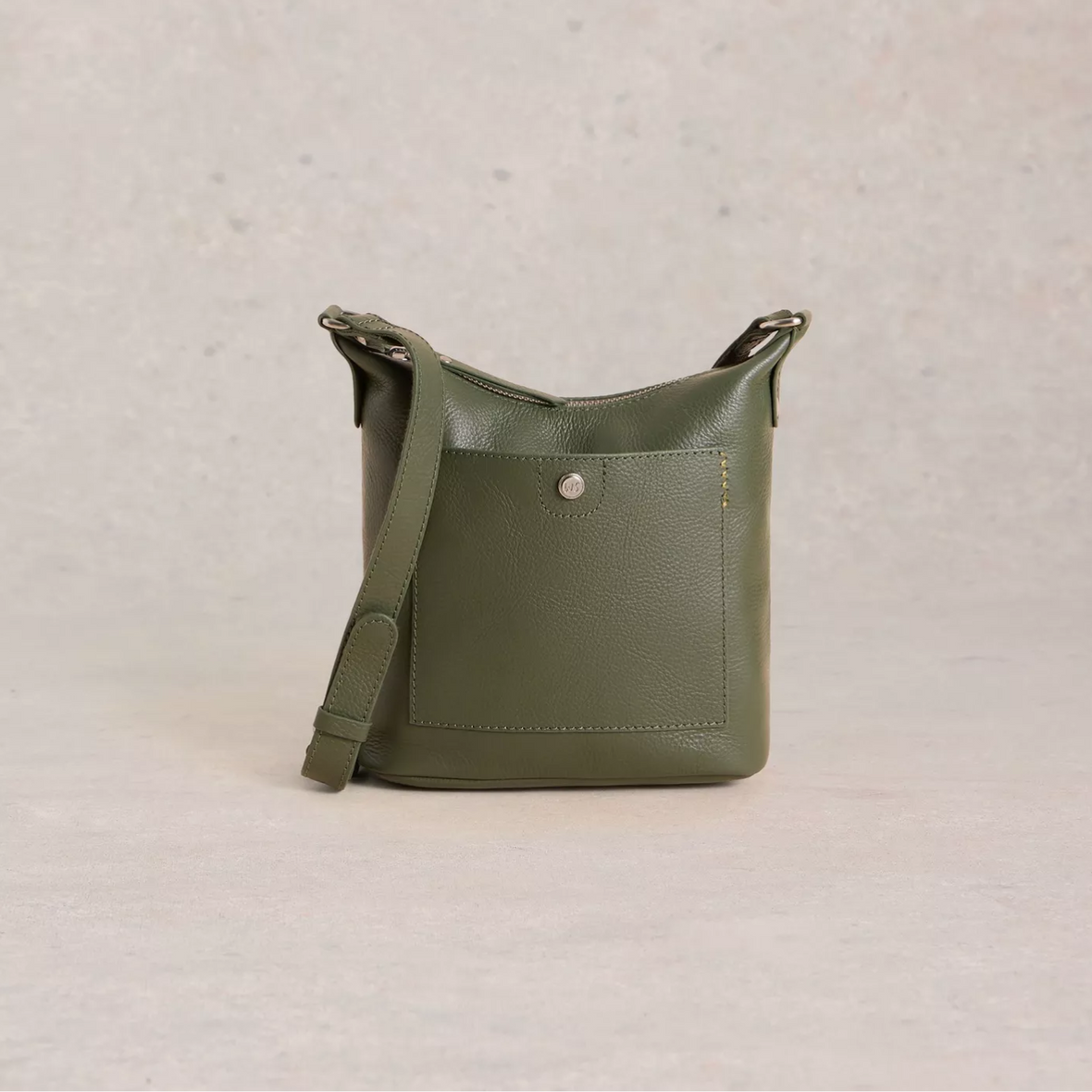 White Stuff Mini Fern Leather Crossbody Bag Khaki