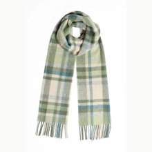 Load image into Gallery viewer, Foxford Green, Turquoise &amp; Cream Tartan Lambswool Scarf
