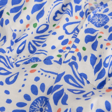 Load image into Gallery viewer, Close-up of fabric with blue floral pattern on white background
