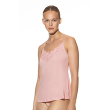 Load image into Gallery viewer, Woman wearing a pink lace camisole against a white background
