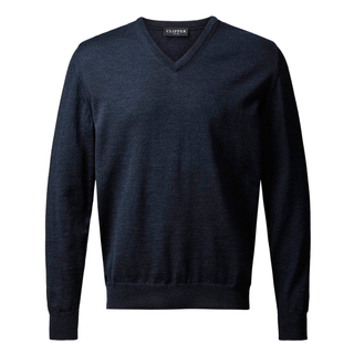 Navy blue sweater with 'Clipper' label on a white background