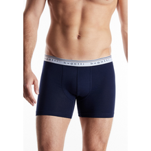 Load image into Gallery viewer, Navy blue boxer briefs with white waistband featuring 'bugatti' logo on a white background
