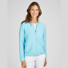 Load image into Gallery viewer, female model looking at camera wearing rabe jacket in blue colour with arms down by side
