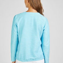 Load image into Gallery viewer, female model wearing rabe jacket in blue colour with arms down by side
