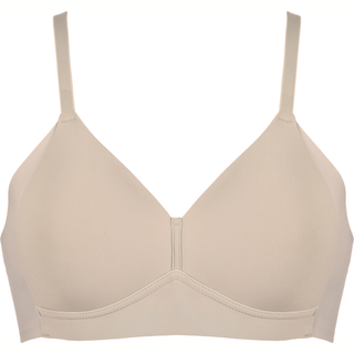 A seamless, wireless triangle bra in a light beige or nude color, shown against a plain white background.