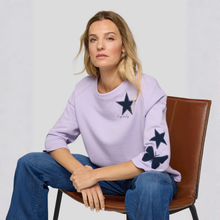 Load image into Gallery viewer, Rabe Lilac Sweater with Star &amp; Butterfly Appliques
