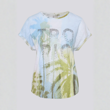 Load image into Gallery viewer, T-shirt with palm tree design and text on a plain background
