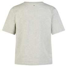 Load image into Gallery viewer, A light heather gray short-sleeve t-shirt shown from the back, featuring a small embroidered star logo at the center neck, set against a plain white background.

