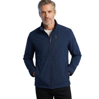 Man wearing a navy blue jacket on a white background