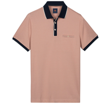 Load image into Gallery viewer, Peach polo shirt with black trim on a white background
