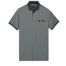 Load image into Gallery viewer, Gray polo shirt with black trim on a white background
