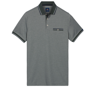 Gray polo shirt with black trim on a white background