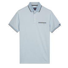 Load image into Gallery viewer, Light blue polo shirt with a pocket on a white background
