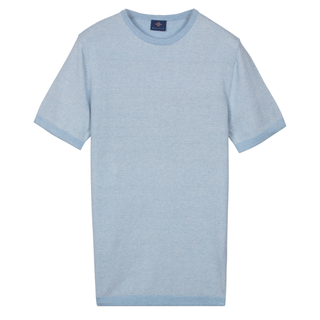 Light blue t-shirt with a brand logo on a white background