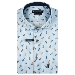 Light blue patterned shirt with Giorgio label on a white background