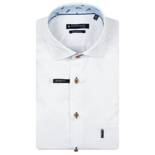 Load image into Gallery viewer, White dress shirt with patterned collar on a white background
