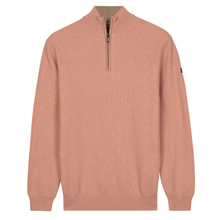 Load image into Gallery viewer, Pink sweater with a quarter zip on a white background
