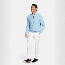 Load image into Gallery viewer, Man wearing a light blue sweater and white pants on a white background
