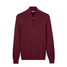 Load image into Gallery viewer, A heathered burgundy long-sleeve quarter-zip sweater displayed on a clean white background.
