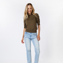 Load image into Gallery viewer, Esqualo Short Puff Sleeve Sweater | Army Green
