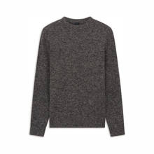 Load image into Gallery viewer, A dark gray heathered knit crewneck sweater with long sleeves, shown flat against a plain white background.
