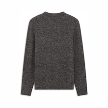 Load image into Gallery viewer, A dark gray heathered knit sweater with long sleeves and a crew neck, shown from the back on a plain white background.
