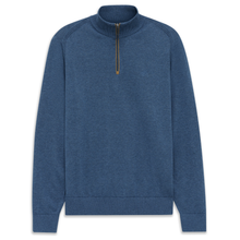 Load image into Gallery viewer, Blue half-zip sweatshirt on a white background
