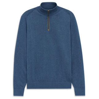 Blue half-zip sweatshirt on a white background