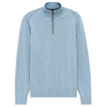 Load image into Gallery viewer, Light blue pullover with a quarter zip on a white background
