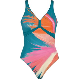 Naturana Teal Orange Bow Detail Shaping Swimsuit