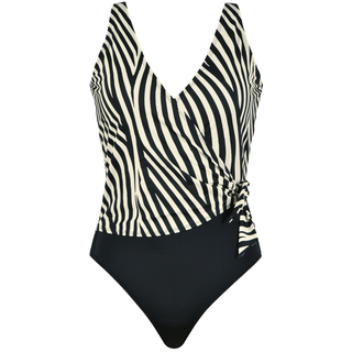 Naturana B&W Stripe V-Neck Shaping Swimsuit